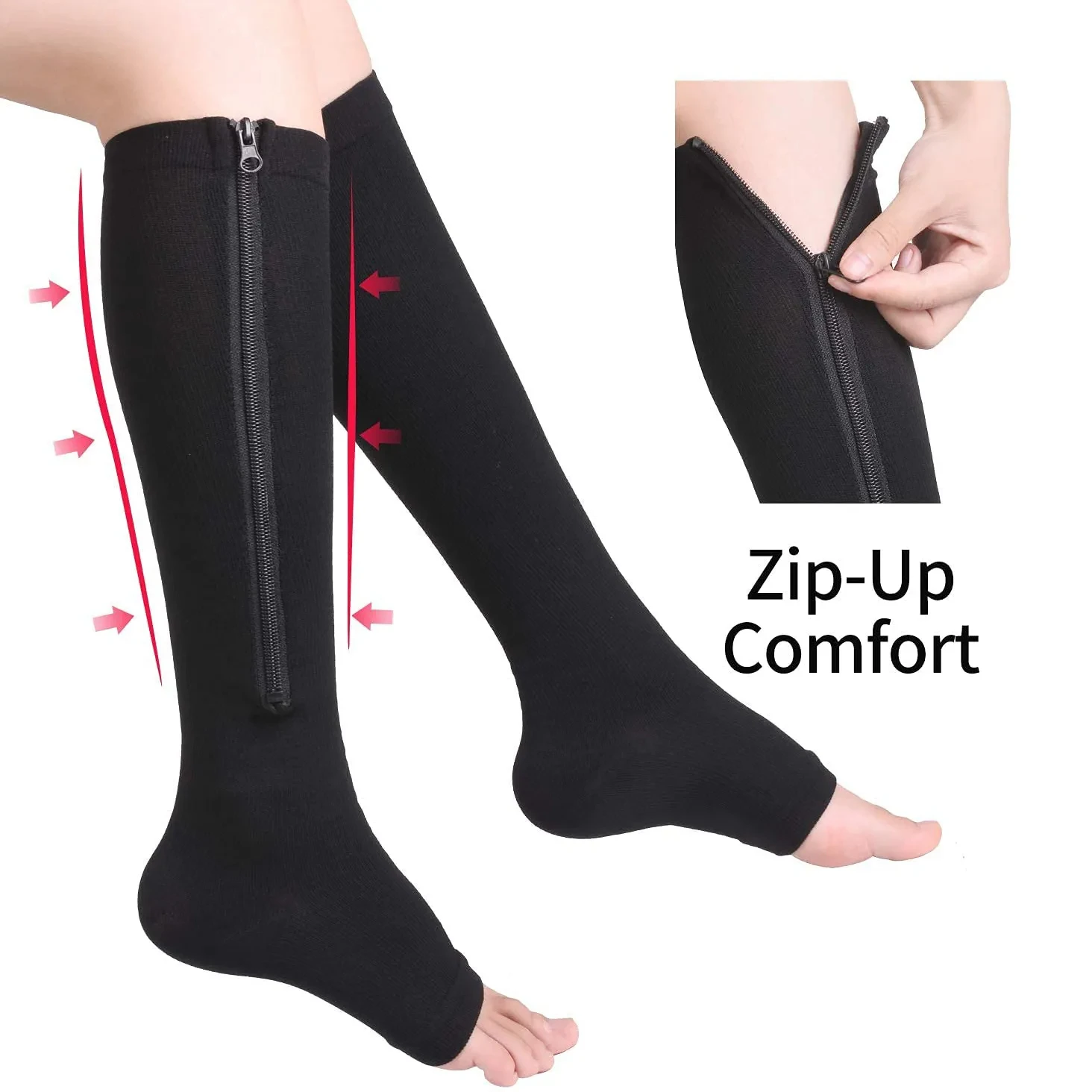 Unisex Compression Socks With Side Zipper Open Toe Tight Socks Knee Leg Support Medical Prevention Of Varicose Veins Muscle Pain