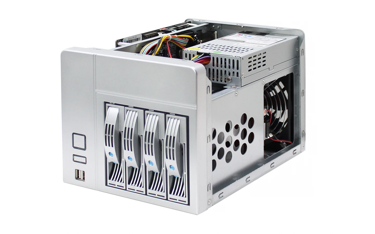 NAS-04 Mini ITX Case with 4 Hot-Swap HDD Bays - Wood Grain Design for Home/Office Storage & Private Cloud