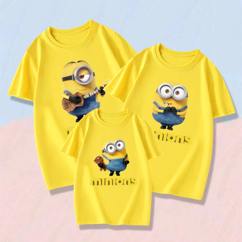 Minions Outdoor Crew-Neck Cotton T-Shirt Printed Parent-Child Teen Trend Children'S Wear Cartoont-Shirt Boys And Girls Gifts