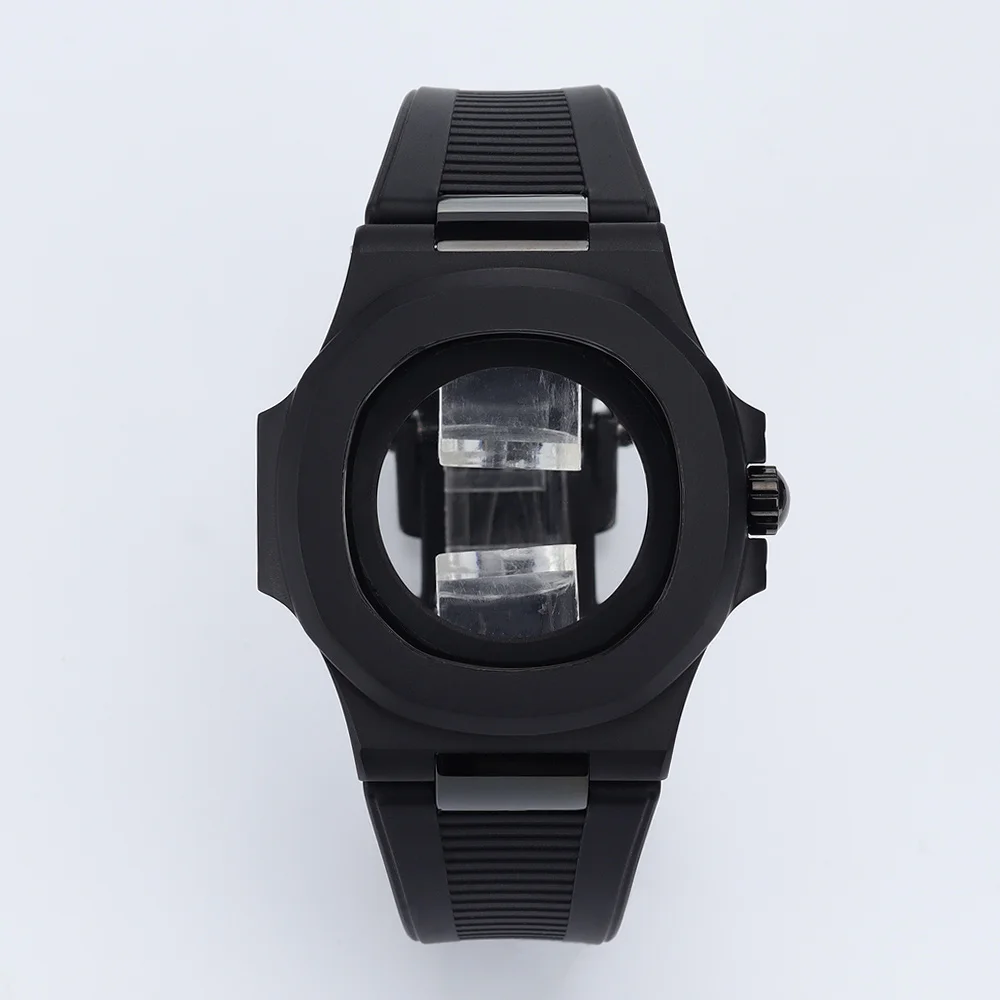 

40mm Matte Black Watch Case Rubber Strap For Modified Nautilus NH35 NH36 NH38 NH70 NH72 4R36 Movement 30.5mm Dial Sapphire Glass