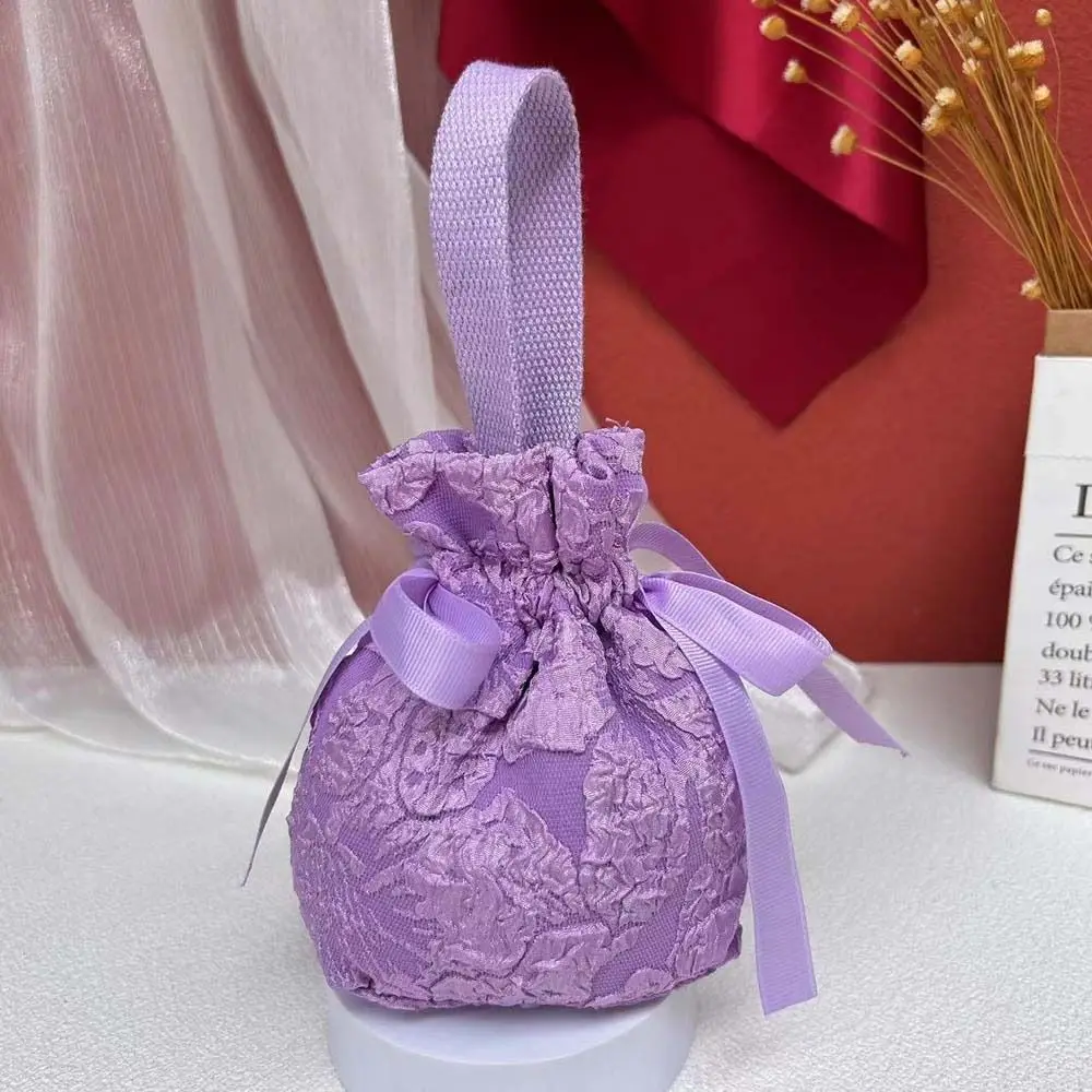 Korean Canvas Festive Floral Drawstring Sugar Bag Flower Bowknot Wedding Handbag Large Capacity Souvenir Bag Jewerly Packing Bag