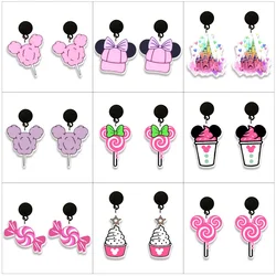 Disney Mickey Minnie Ice Cream Stud Earring Cute Design Earrings Women Girl Kids Birthday Party Gift Jewelry Accessories Decor