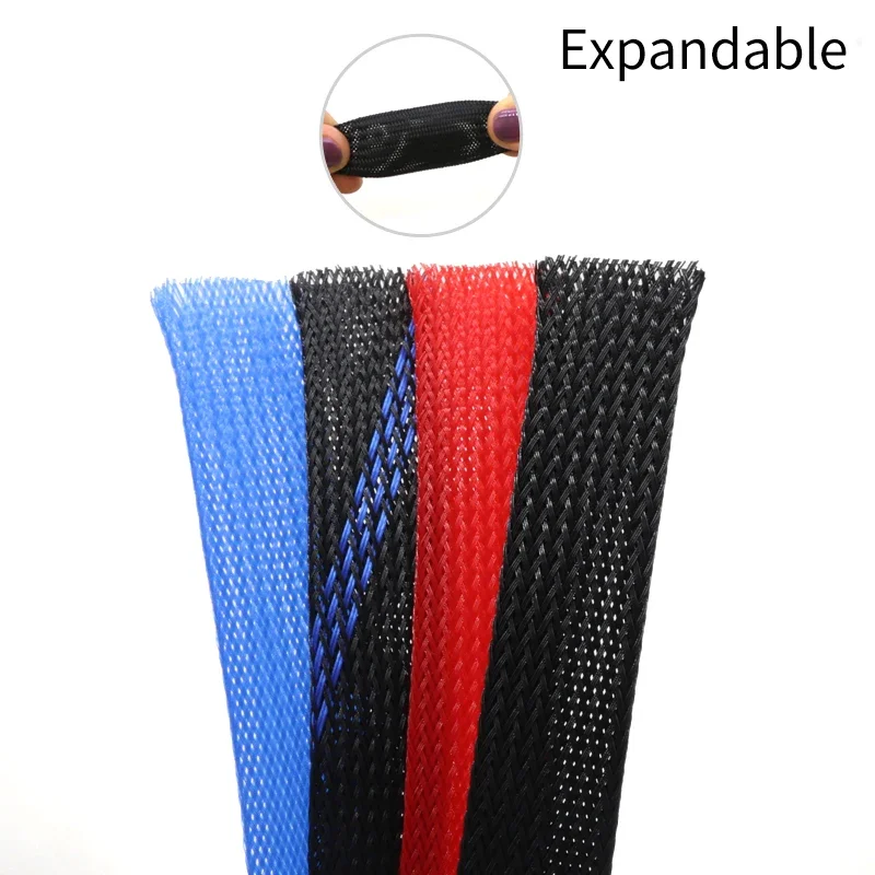 1~50m Black-Blue Cross PET Braid Sleeve 2/4/6/8/10/12/14/16/20/25/30mm High Density Insulated Snake Skin Cable Wrap Sheath