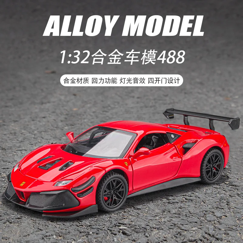 1:32 Ferrari F488 sports car High Simulation Diecast Metal Alloy Model car Sound Light Pull Back Collection Kids Toy Gifts A570