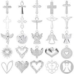 No Fade Silver Color Stainless Steel Angel Charms For Jewelry Making Supplies Handmade Necklace Earrings Pendant DIY Heart Cross