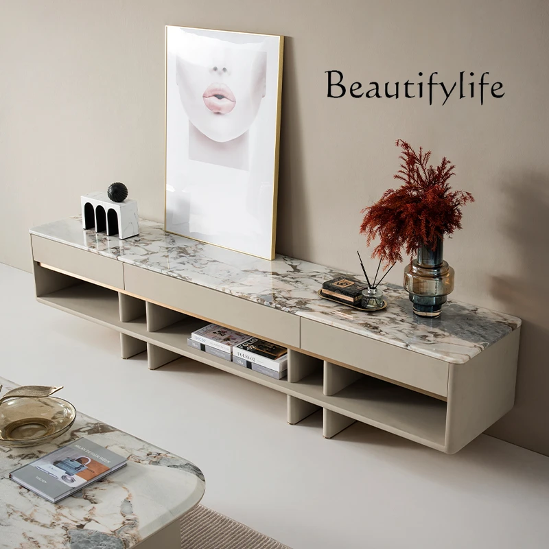 Post-Modern Mild Luxury Marble Table TV Cabinet Italian Minimalist Creative Storage Floor Cabinet