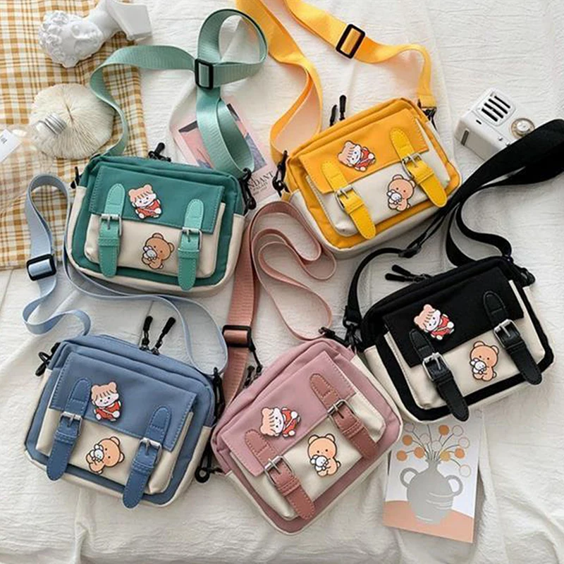 Korean Style Cute Girl Canvas Bag Student Shoulder Small Square Bag Multifunctional All-match Cross Bag