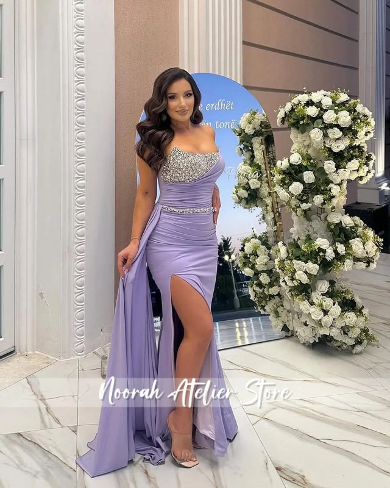 

New Elegant Purpler Strapless Luxury High Quality Women Evening Dresses 2025 Sliver Beaded Wedding Long Party Gown Customized