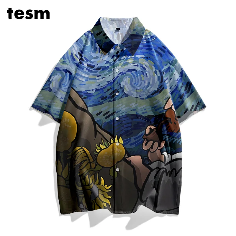 

TESM Summer Couple Matching Hawaiian Shirts - Unisex Loose Short-Sleeve Breathable Sun-Protective Men Women Vacation Beach Tops