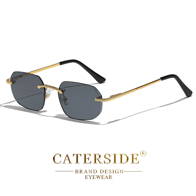 CATERSIDE Neue Retro Randlose Sonnenbrille männer Polygon Luxus Marke Designer Sonnenbrille Frauen Party Festival Brillen Geschenk Fall – Detail 19