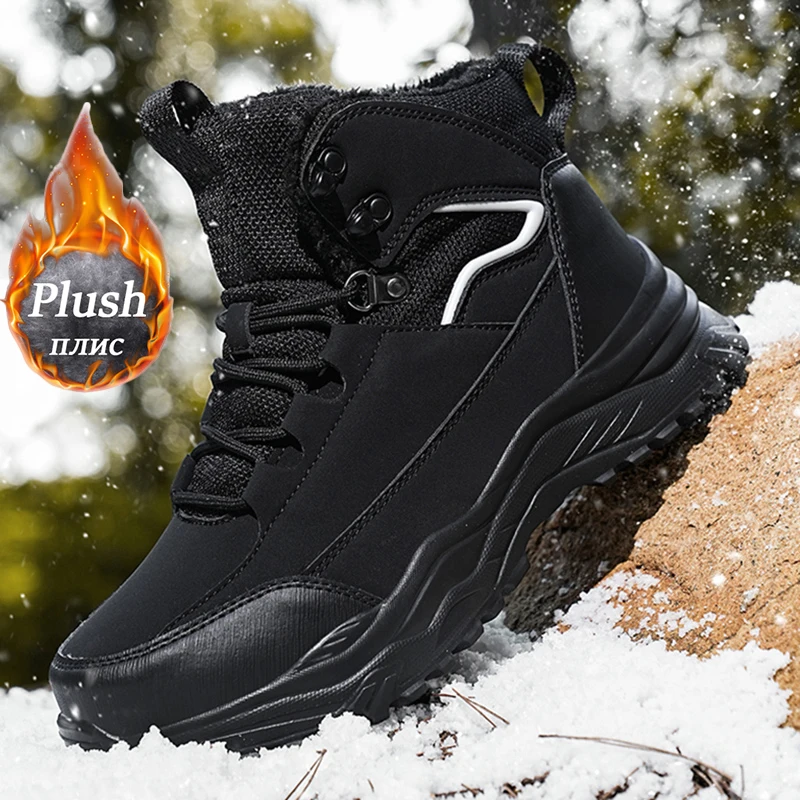 

Men's Hiking Boots 2025 New Warm Comfortable Men Winter Snow Boots Anti Slip Waterproof Sports Shoes Wear-resistant Hiking Shoes