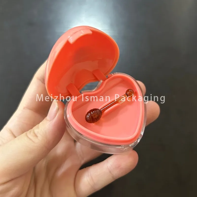 50個入り 可愛いオレンジピンクのハート型リップクリームジャー リップバームスクラブ容器 アイシャドウパウダーケース リップパッケージ ブラシ付き 6g