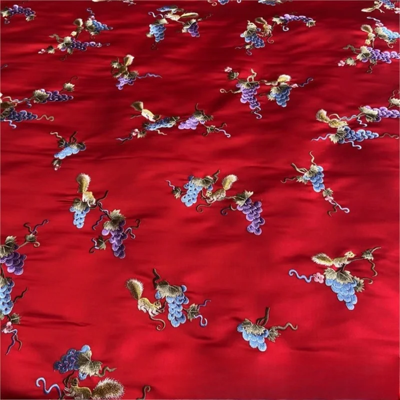 

Embroidered silk plain satin fabric heavy embroidery cheongsam Chinese-style clothing surface
