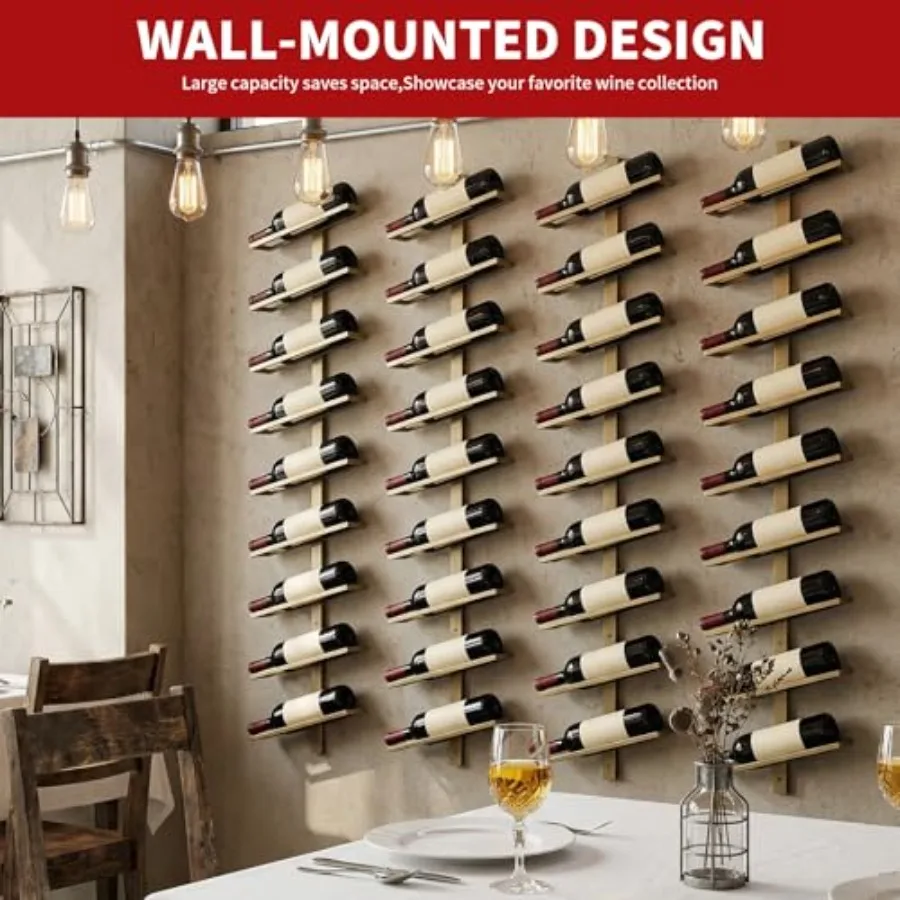Wall Mounted Label-Out Wine Racks for Home Bar, Kitchen, Dining Rooms Wine Cellars Modern Metal, Black, Modular Design Holds 60