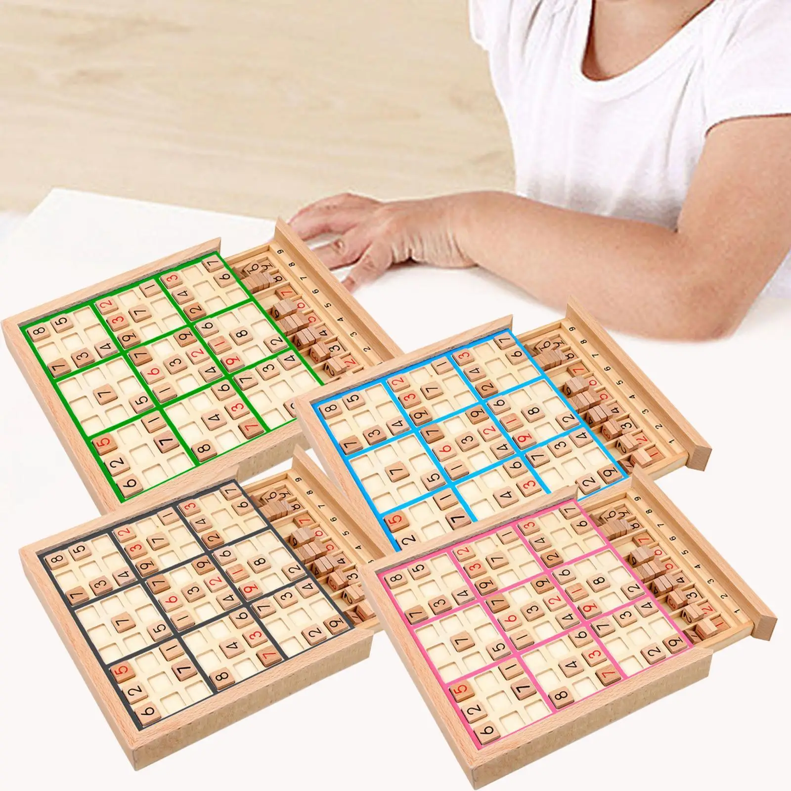 Wooden Sudoku Board Game Playset Montessori Puzzles Lightweight Sudoku Chess Toy Learning Toy Desktop Game for Kids Adults