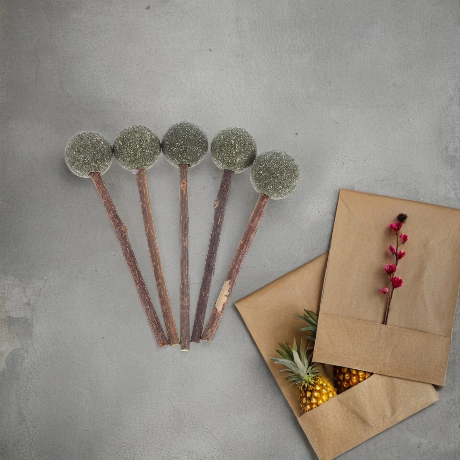 5pcs Cat Grass Lollipop Chewable Dental For Small Medium Cats Molar Cleaning Stick Catnip Ball Treat Play Training Gift Pet Cat