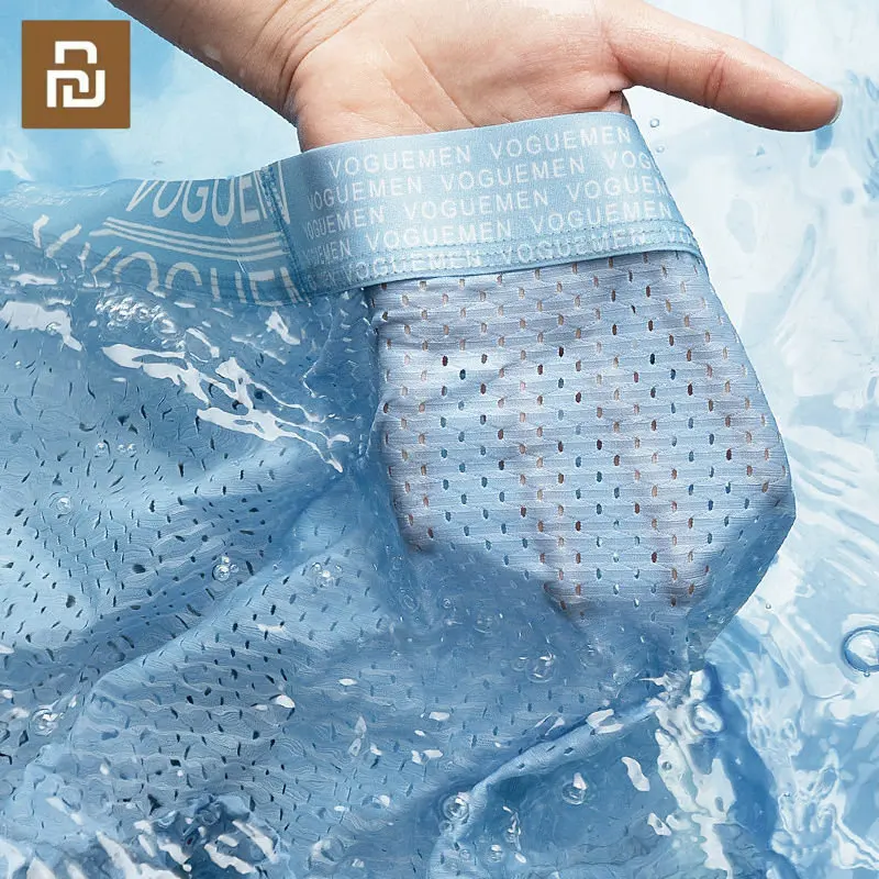 Youpin 3Pcs ชายนักมวยผู้ชายกางเกงขาสั้นนักมวยผู้ชายชุดชั้นในชายเซ็กซี่กางเกงนักมวย Homme น้ำแข็งตาข่ายผ้าไหม Boxershorts Plus ขนาดกางเกง