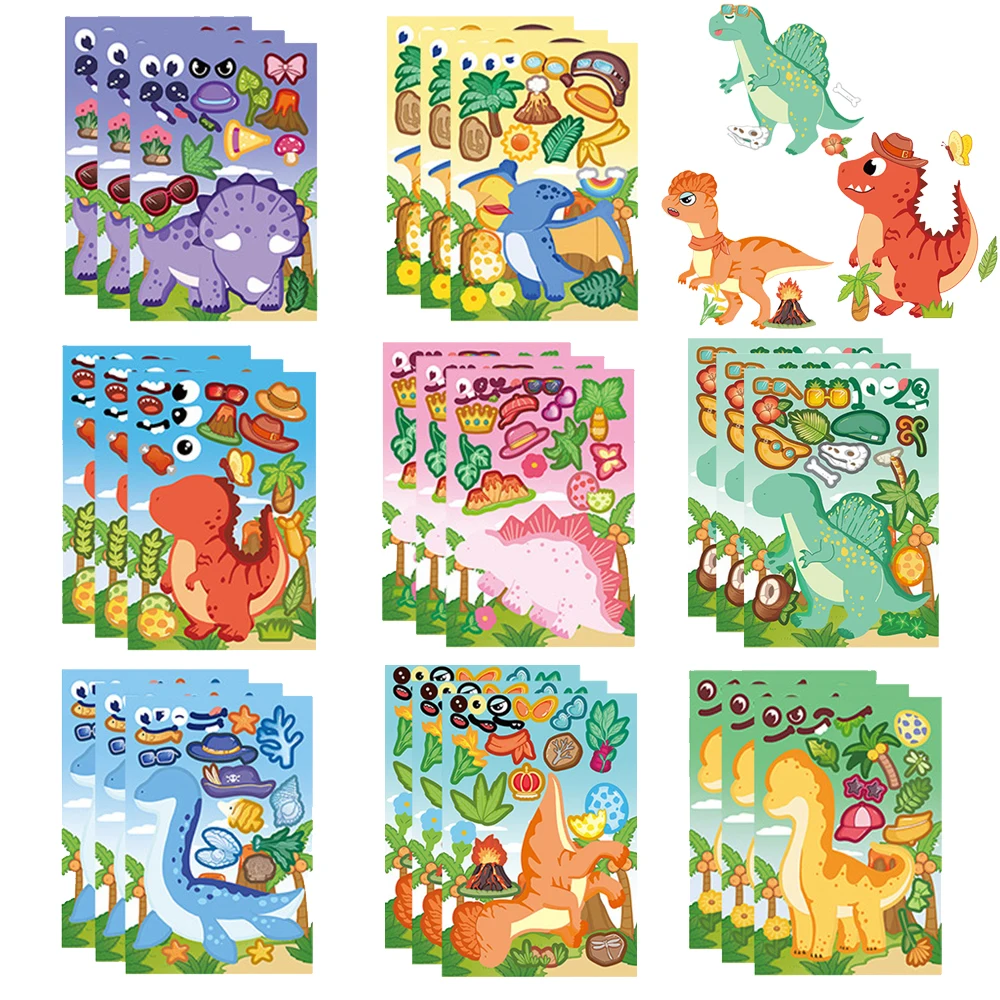 Model Kit Dinosaur - 8/16 Lembar Stiker Puzzle Dinosaurus Kartun