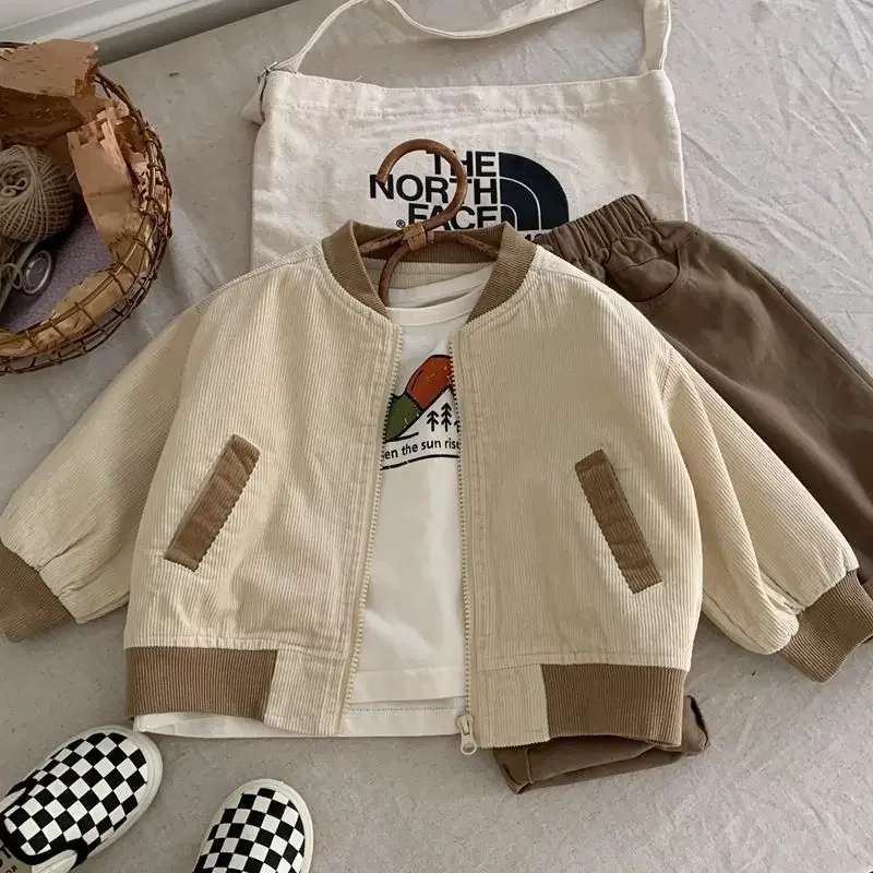 New Autumn Spring Simple Retro Style Japanese Korean Childrens Corduroy Coat Shirt Girls Boys Baby Loose Jacket Outerwear
