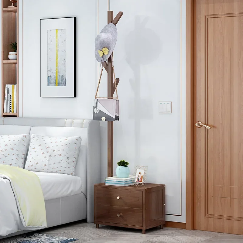 

Multifunctional Bedside Table with Hanger, Modern Minimalist Solid Wood Storage Cabinet, Nightstands for Bedroom Organization