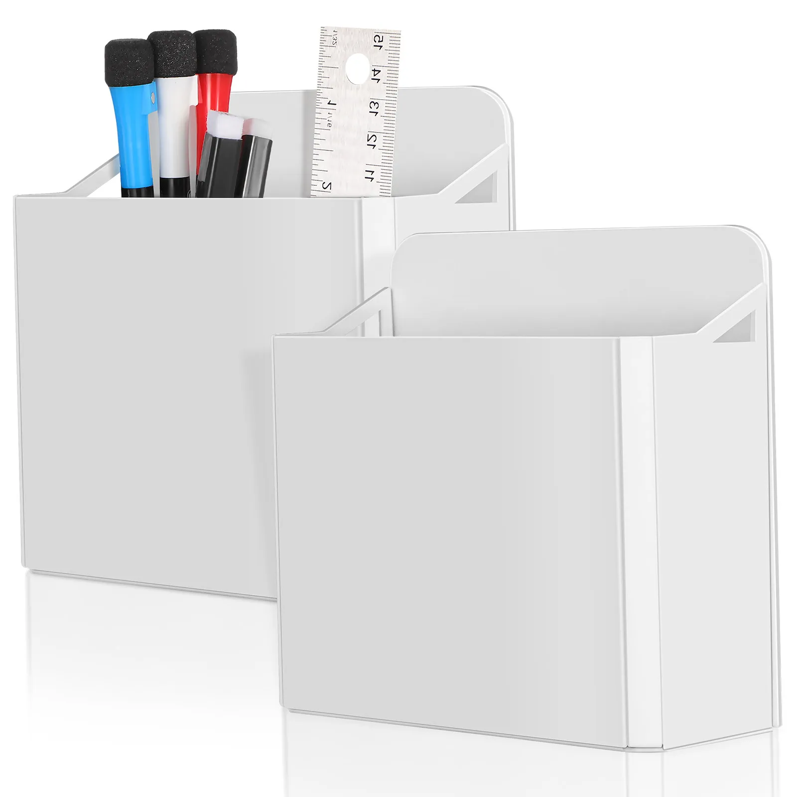 

2Pcs Whiteboard Suction Pen Holder ABS Material Storage Box Adjustable Compartments Marker Pencil Organizer Office Stationery