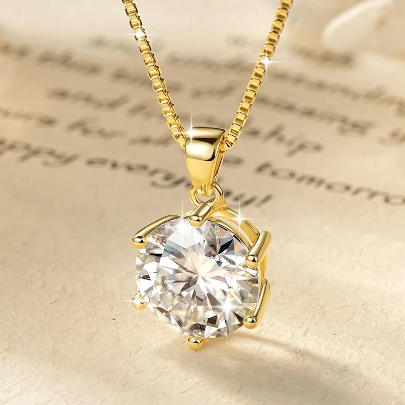 Rrjzz 1CT-5CT Solitaire VVS1 D-Color Moissanit-Anhänger-Halskette für Frauen, 6,5 mm-11 mm, Laborimitation von Diamanten, GRA-Schmuck, Geschenke – Detail 8