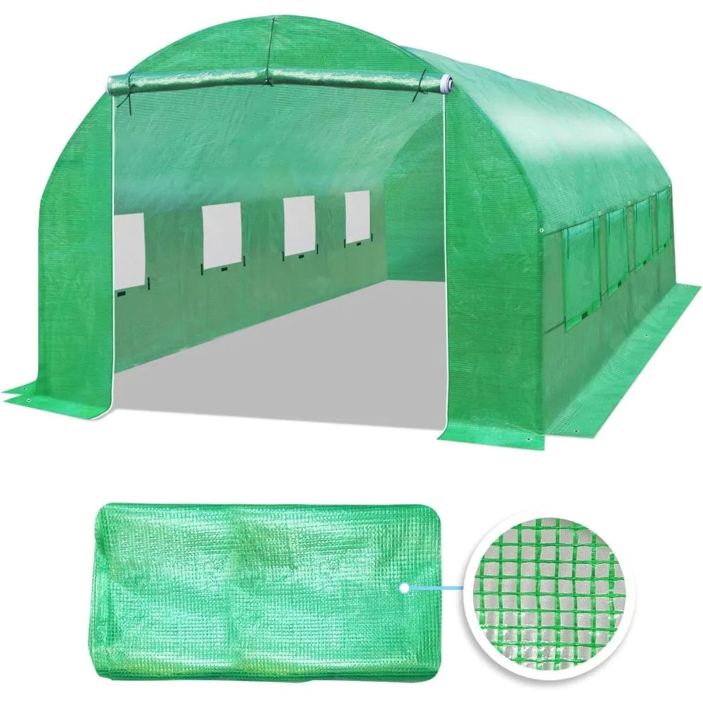 

Greenhouse Replacement Cover Larger Walk in Outdoor Plant Gardening Greenhouse (Frame Does NOT Included) (Green, 20'x10'x7')