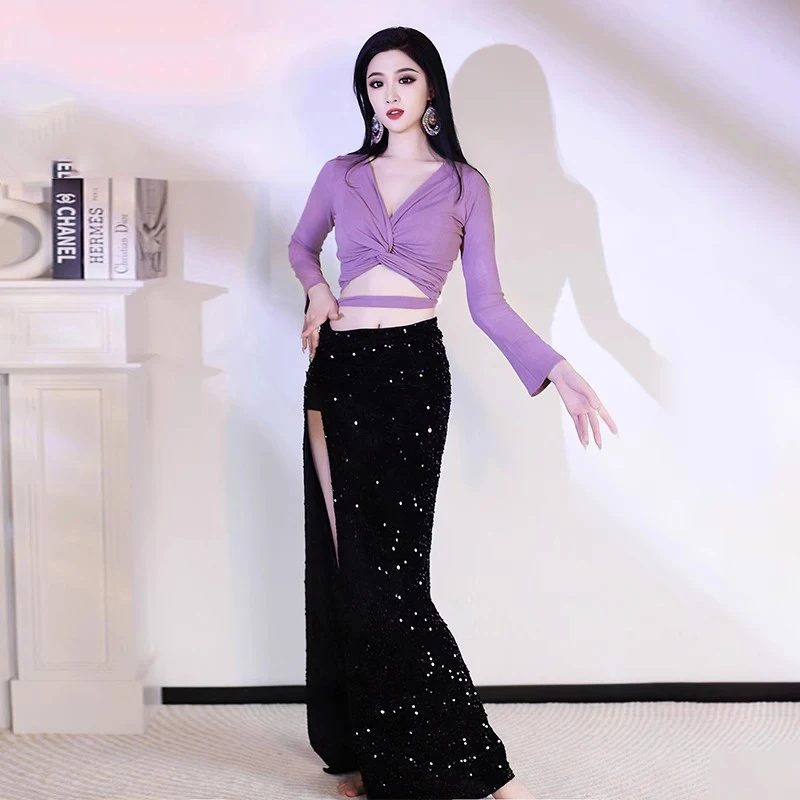 Sexy High Split Mermaid Sequin Long Skirt For Women Belly Dance Long Skirt 95cm Length Oriental Bellydance Costume Skirt 2025