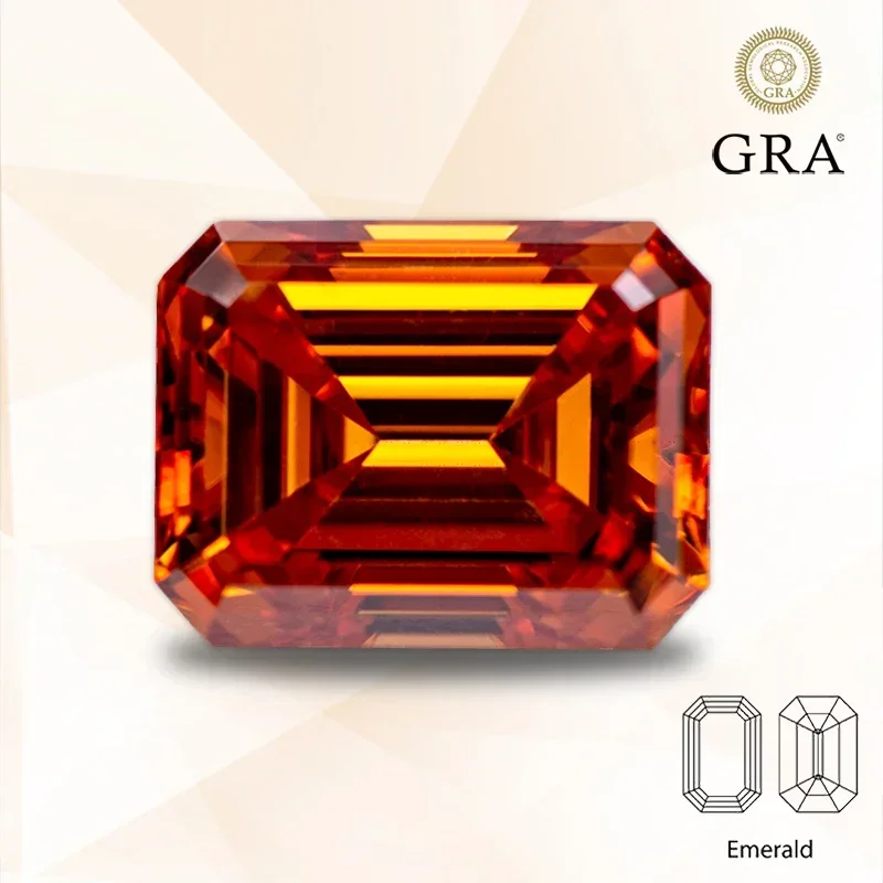 

Moissanite Orange Color Emerald Cut Gemstone Lab Grown Diamond Charms Ring Necklace Earrings Materials with GRA Certificate