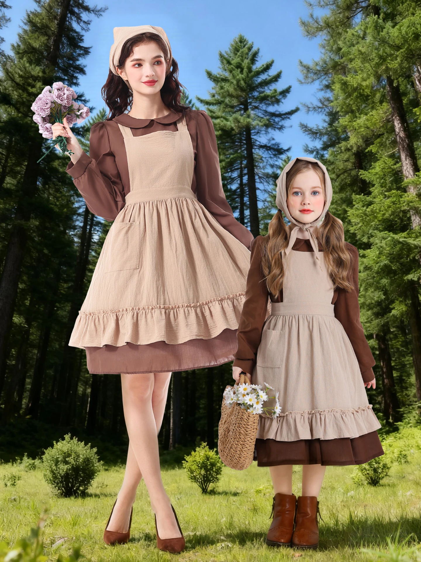 

Костюм для Хэллоуина в стиле ретро для взрослых и детей: платье горничной Золушки для сценических выступлений, фермерский наряд, полиэстер