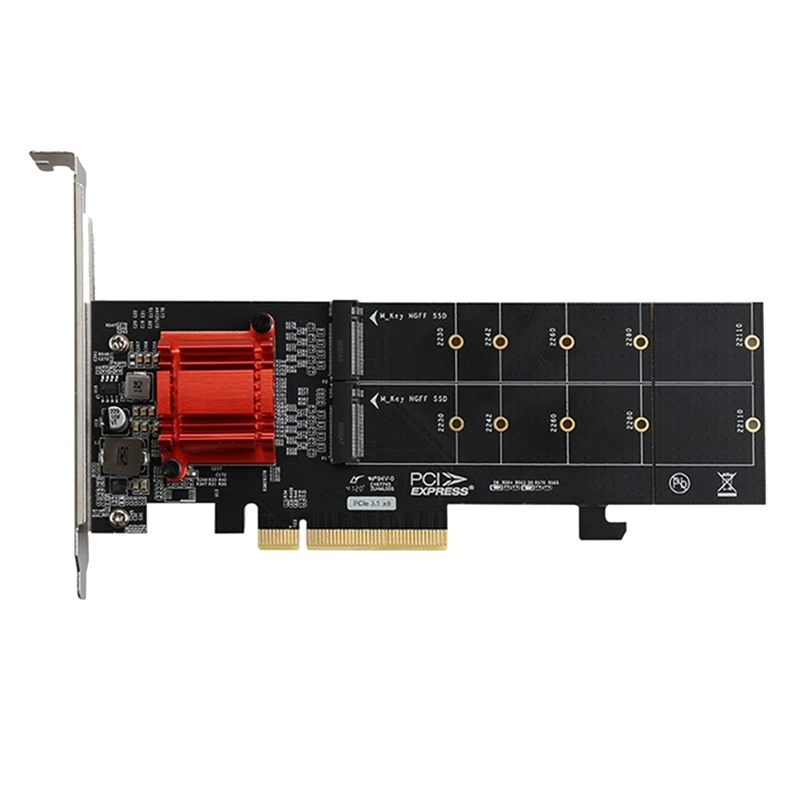 PCIE3.1 X8 To Dual M.2 Hard Disk Expansion Card ASM1812 Chip Supports NVME Protocol Full Speed Adapter Card