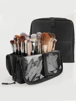 Bolsa para brochas de maquillaje portátil, color negro, bolsa de almacenamiento multifuncional de gran capacidad, bolsa para brochas (cierre de bloqueo magnético)
