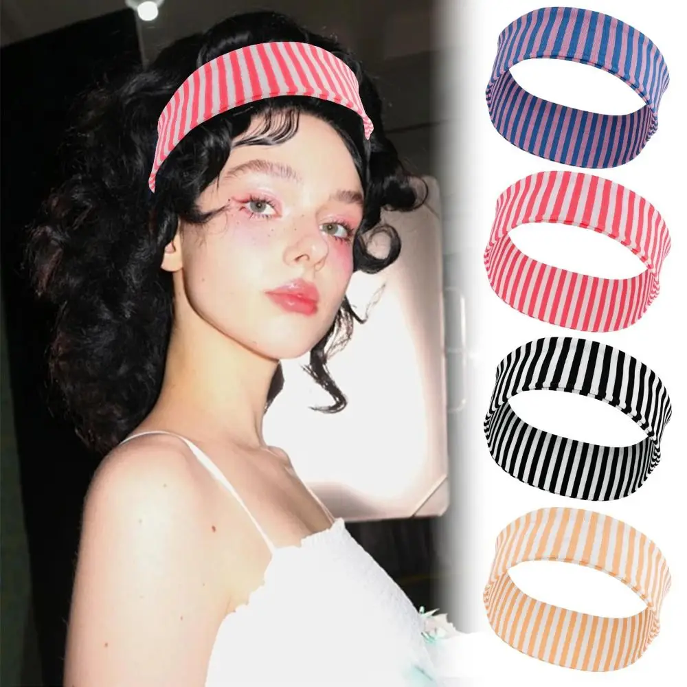 New Sweat Absorbing Stripe Headband Stretchable Polyester Sports Headband Anti-Slip Running Hairband