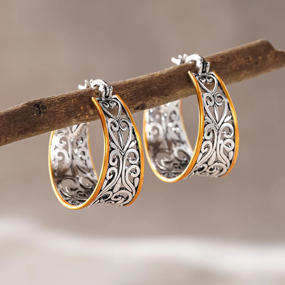 Huitan Zweifarbige Damen-Creolen mit Herz-Design, Vintage-Party-Accessoires, elegante Damen-Alltagsmode, Hochzeit, wunderschöner Schmuck