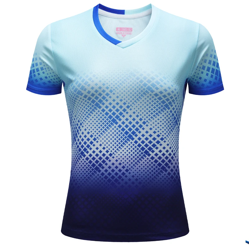 Fashion Gradient Check Print T Shirt Women Badminton Table Tennis Training Summer Tops Casual V Neck Sports Short Sleeves