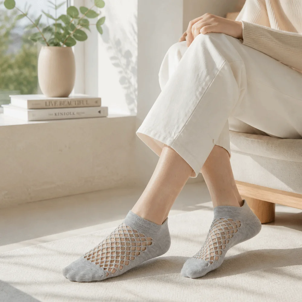 

Invisible Hollow Design Men's Socks Thin Sweat-Absorbing Ankle Socks Sports Solid Color Invisible Liner Socks Sports