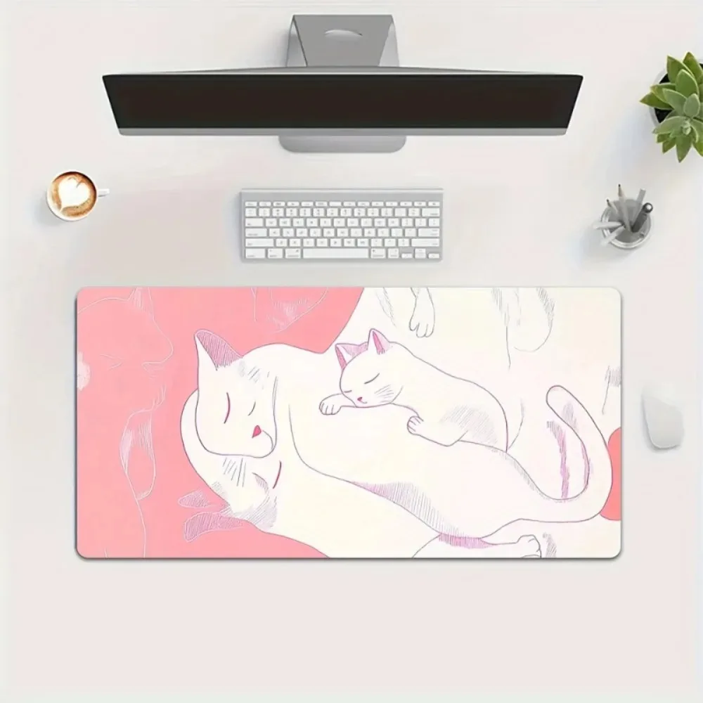 Pink Cat Sleeping Large Mouse Pad 29.97x80.01 cm, Non-Slip Rubber Base Soft Durable Surface for Office Gaming