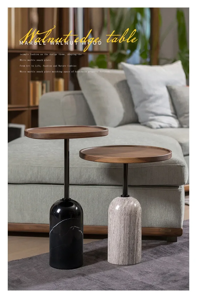 Suitable for Living Room Marble Coffee Table Round Solid Wood Small Table