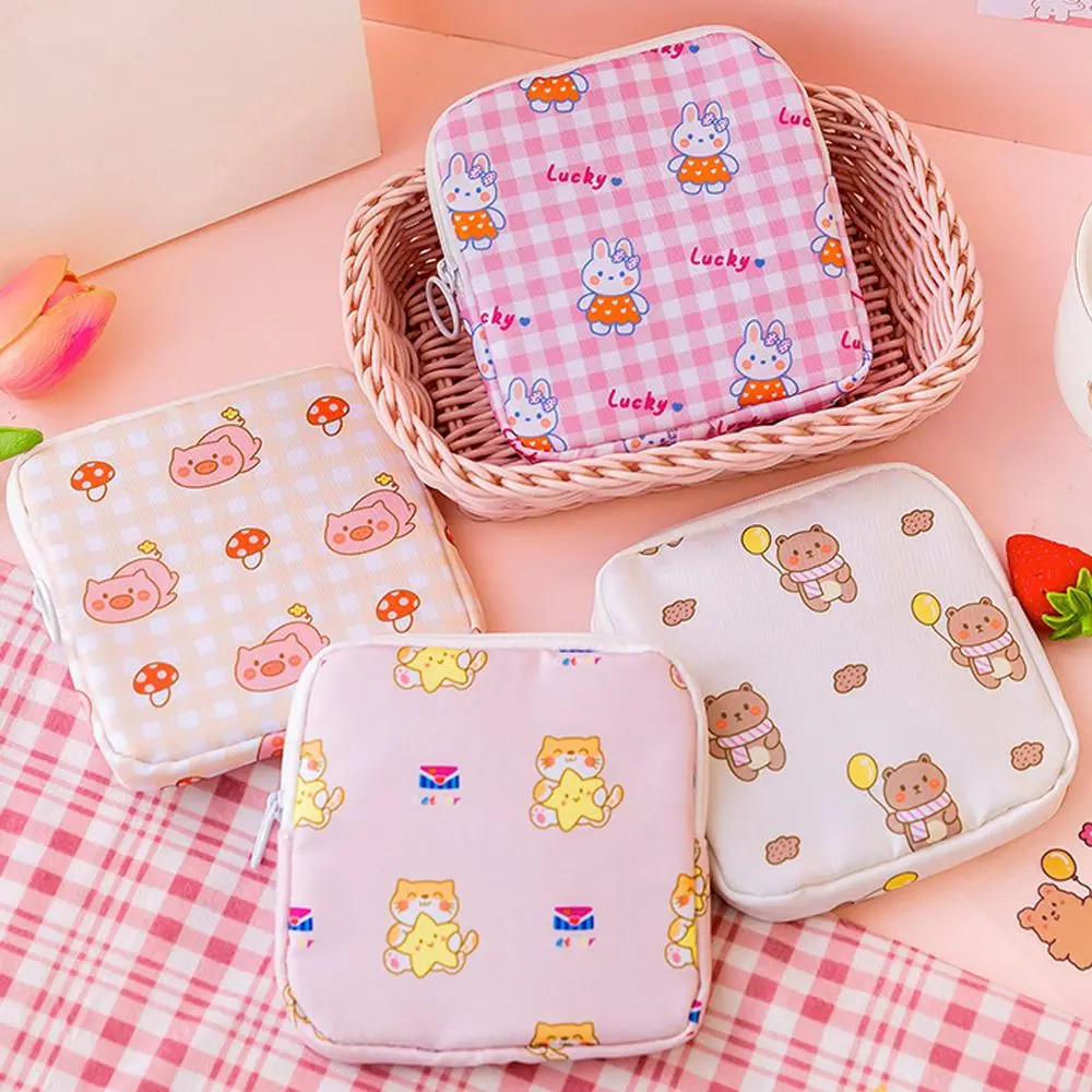 Portable Card Holder Headphone Case Bear Cat Korean Coin Purse Sundries Storage Cartoon Makeup Bag Sanitary Napkin Storage Bag