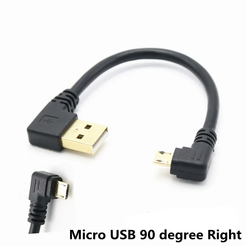 High Quality Gold Plated plug 15cm 50cm short 90 Degree Left angle USB A male to Micro USB Male Right angle data power cable