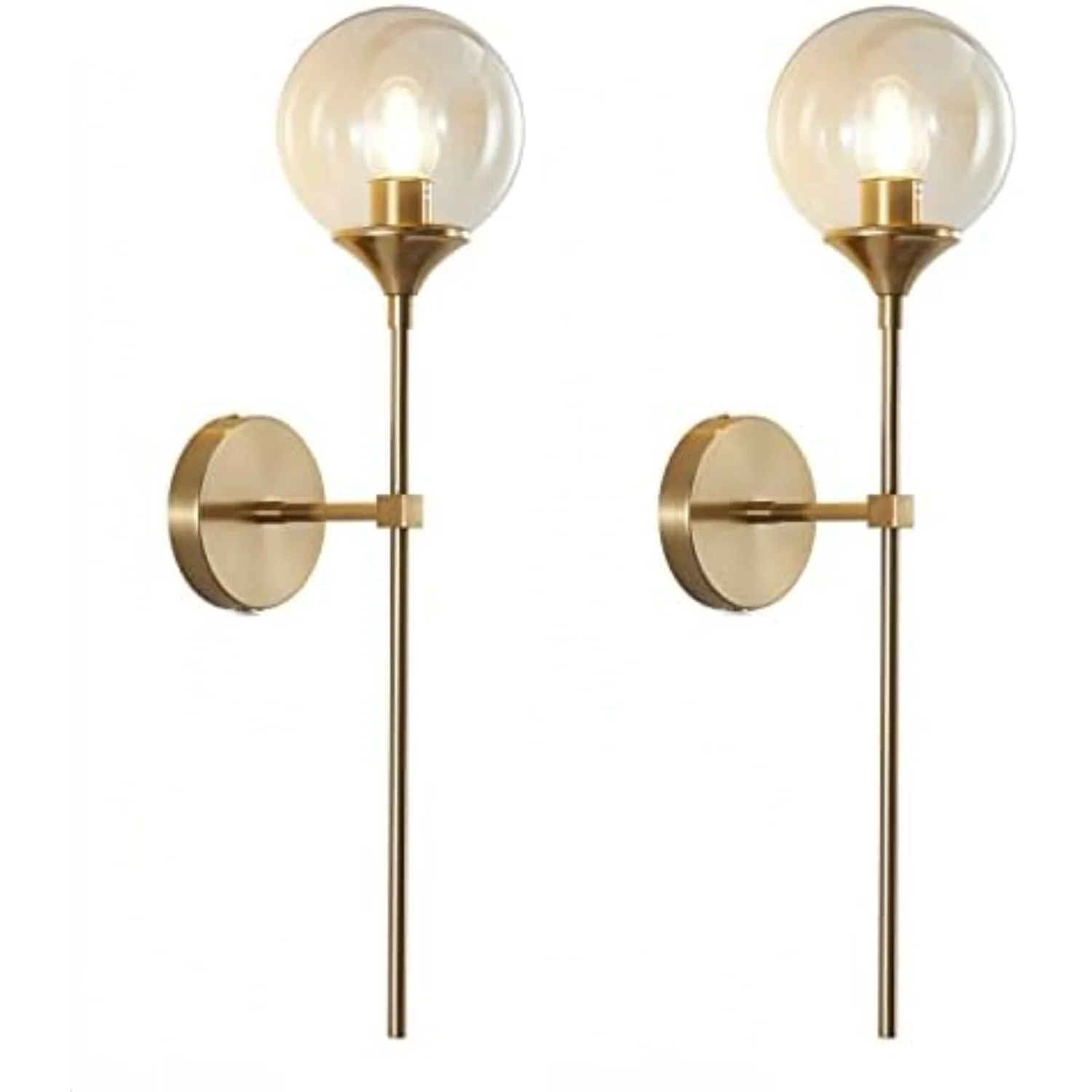 Lighting Mid-Century Plug in Cord  Sconces Set of 2 Gold Glass   Lamps Modern Industrial Long Arm  Lights Fixture for Bedroom Be