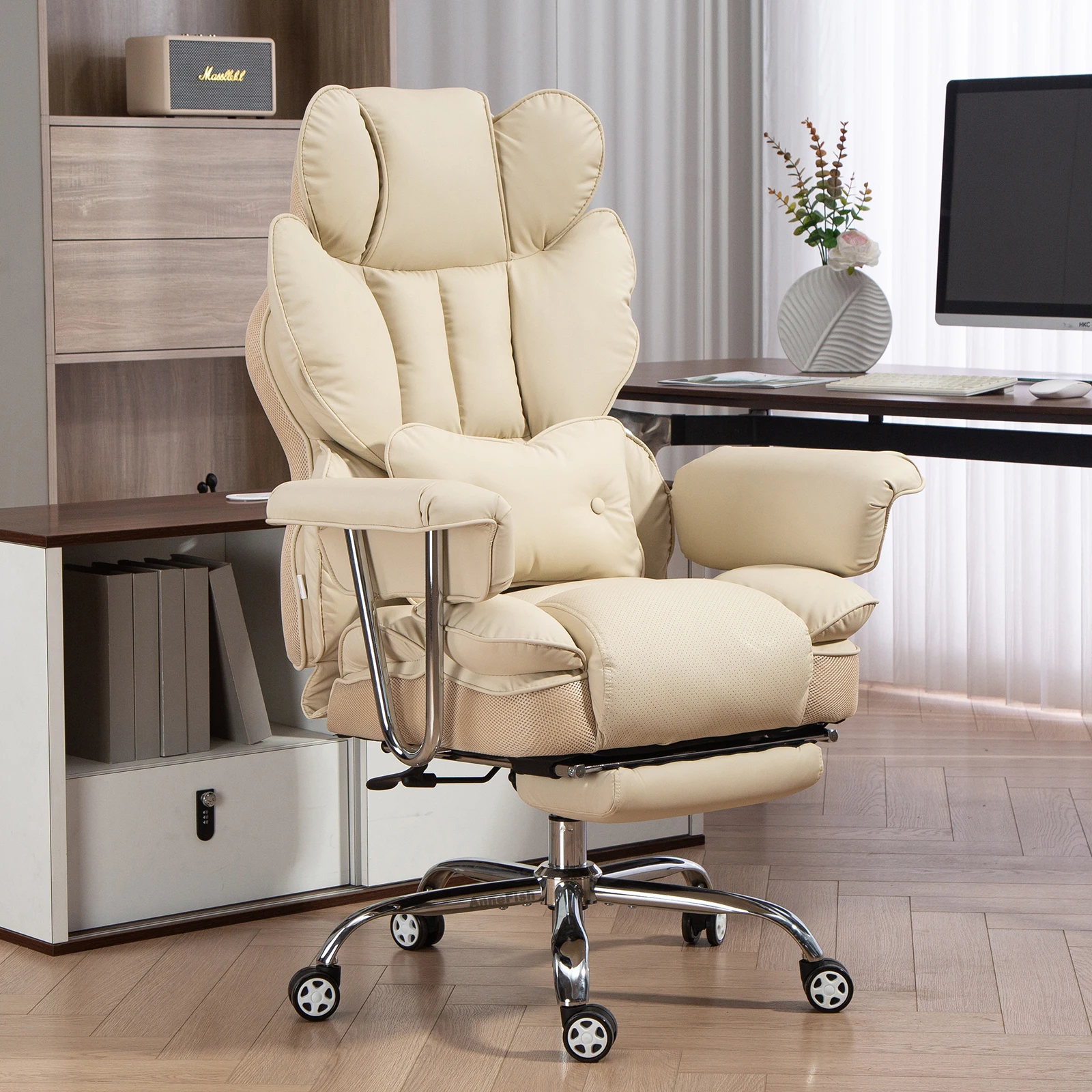 AnneFish Ergonomischer Bürostuhl mit Fußstütze, großer drehbarer Chefschreibtischstuhl, höhenverstellbarer Liegestuhl mit hoher Rückenlehne