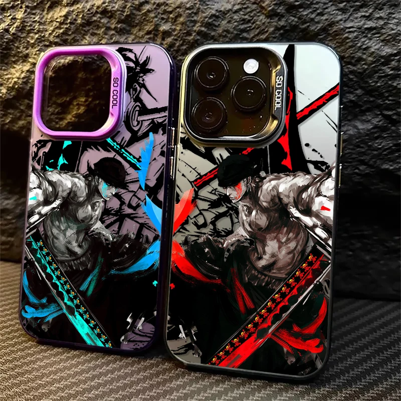 O-one Stücke Cartoon Zoro süß für iPhone 15 14 13 12 11 Pro max xs max x xr 7 8 plus 6s Mode bunte silberne Telefon hülle