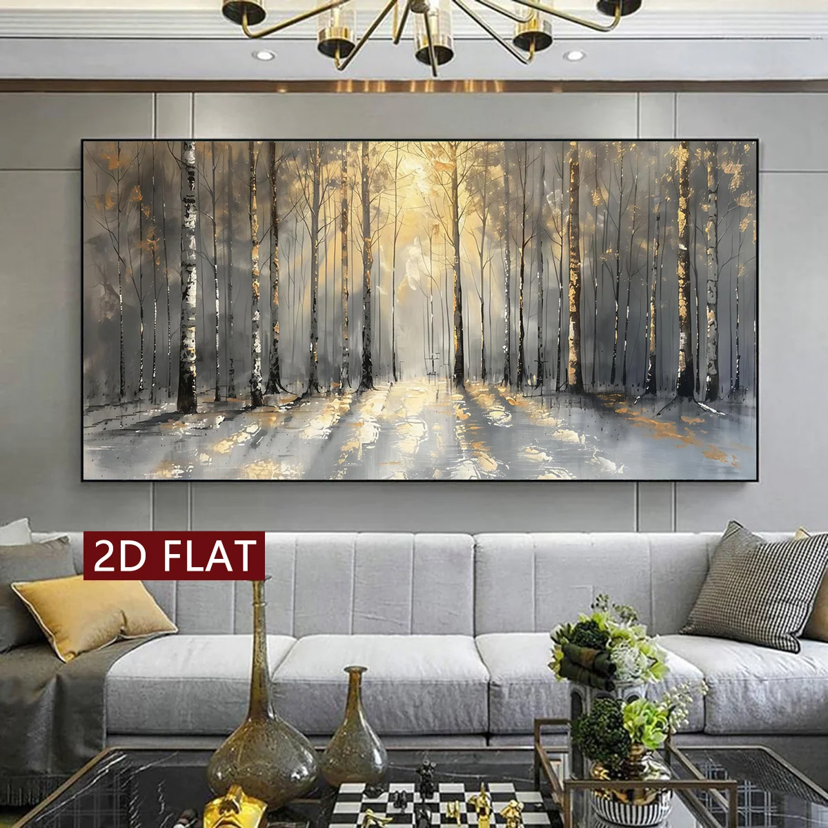 1pc Modern Winter Forest Scenery Canvas Posters Prints Golden Sunlight Snowy Woodland Wall Art for Living Room Bedroom 2D Flat