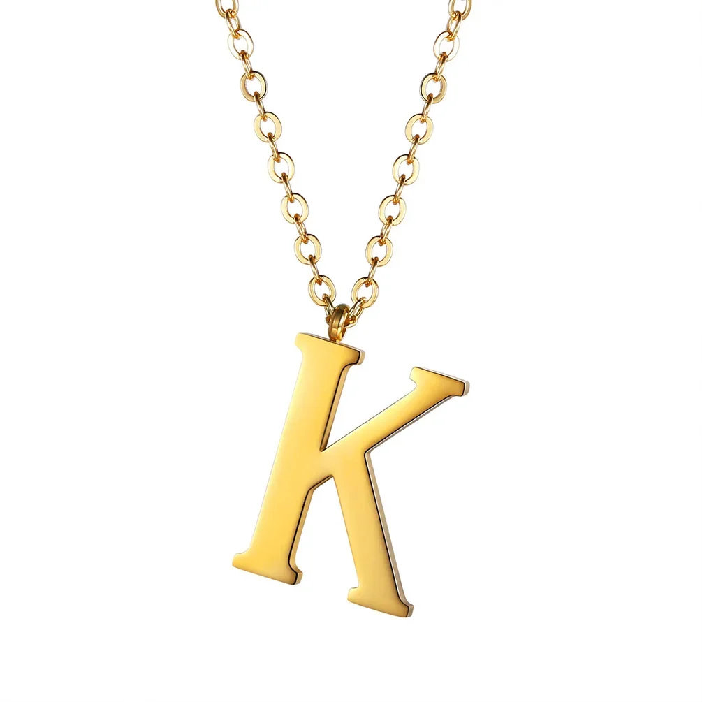 U7 Stainless Steel Capital Initial Letter Necklace Black Gold Color Waterproof  Unisex Personalized Name Jewelry P3443K