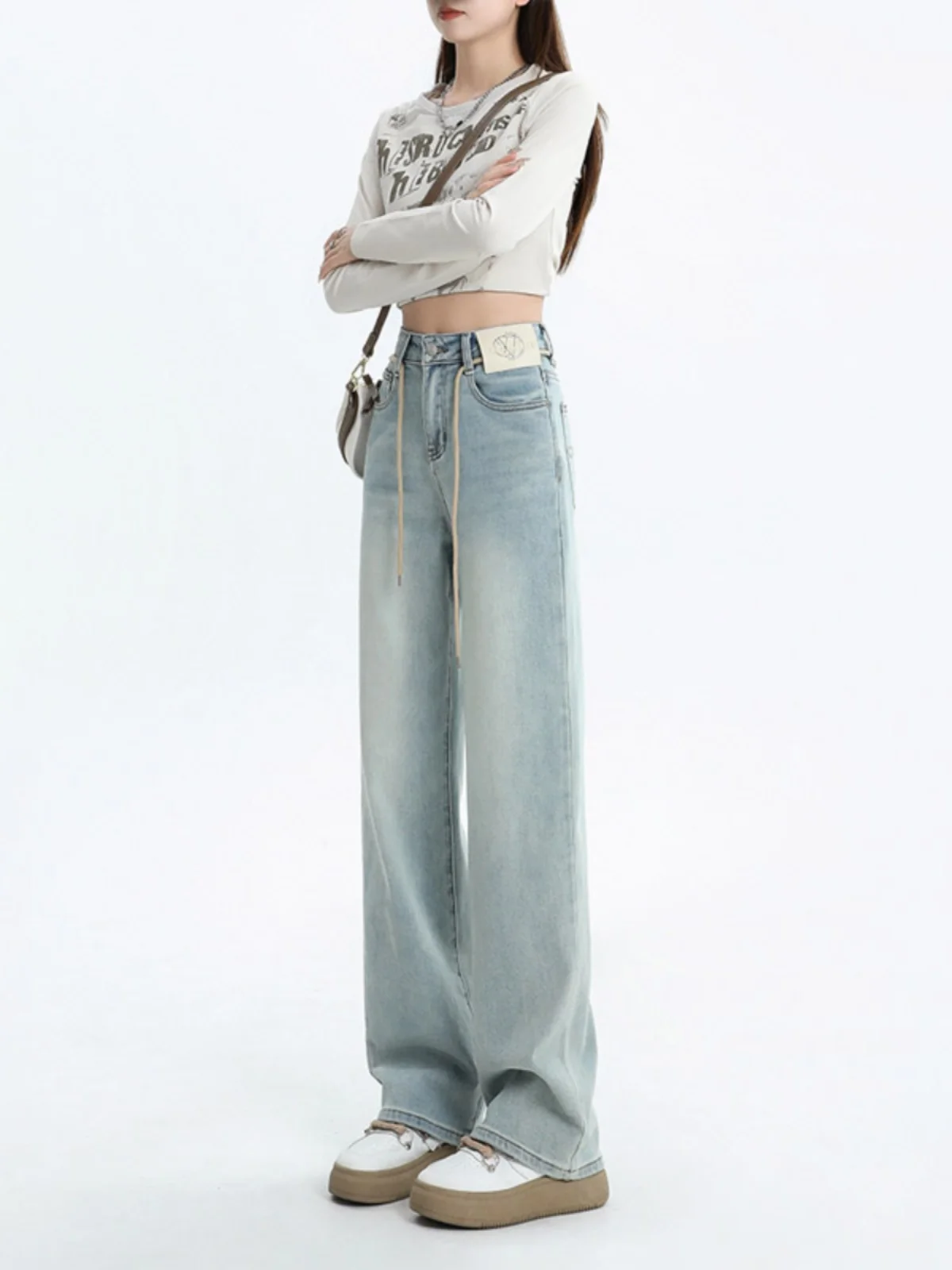 Hohe Taille, weites Bein, Jeans für Damen, vielseitig, locker, schlankmachend, gerade geschnitten, Frühling, Sommer, Neuankömmling, Retro, bodenlang, Sl...