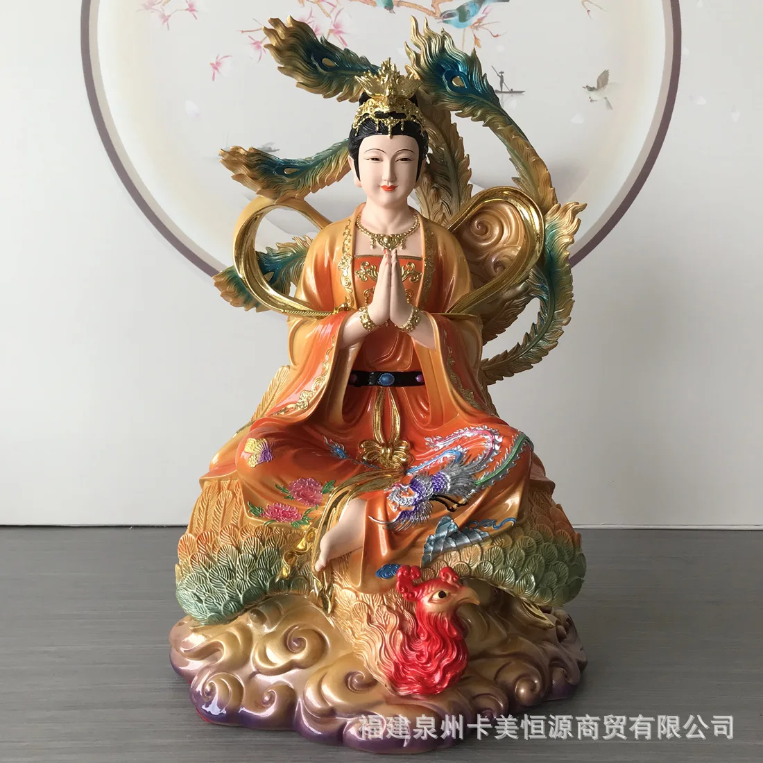 

Cz resin painted nine-day goddess statue stepping on phoenix mother goddess home bring in wealth and treasure desktop