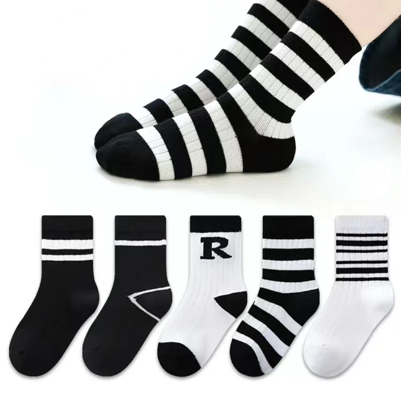 5 Pairs Autumn Fashion Boys Sock for Kids Cute Baby Girl Happy Funny Boat Long Socks White Spring Children's Clothes