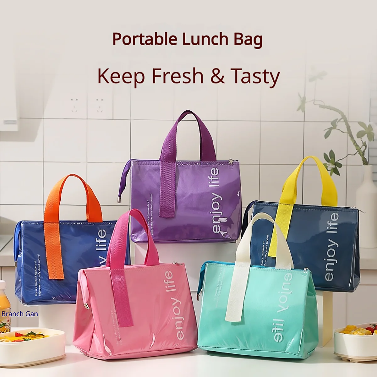 PU waterproof thick lunch box bag solid color simple office worker with rice insulation bag student lunch bag portable bento bag