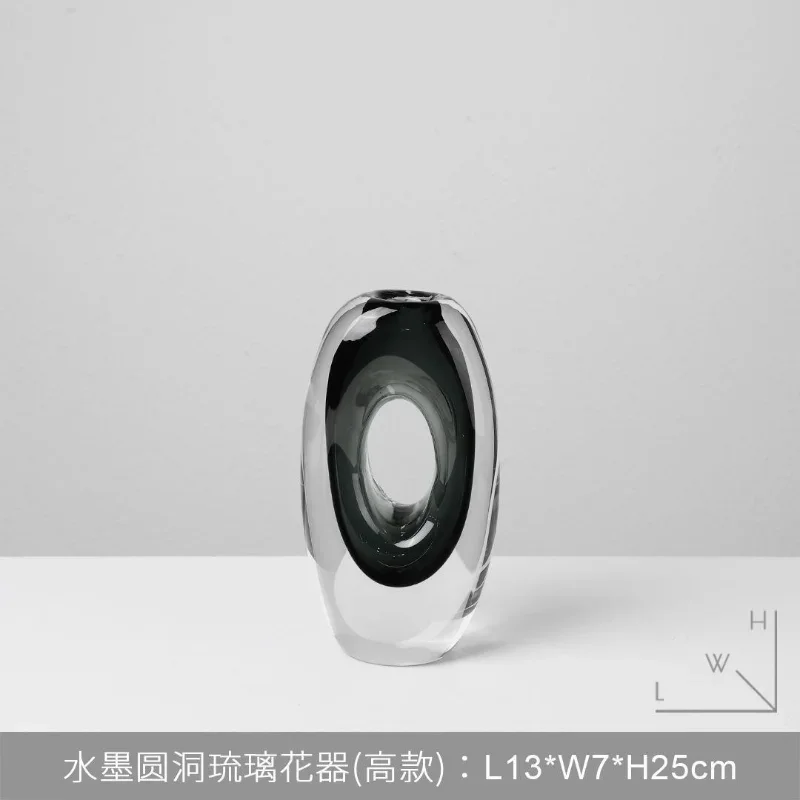 Light luxury glazed flower ware living room high-end vase ink round hole model room entrance dining table